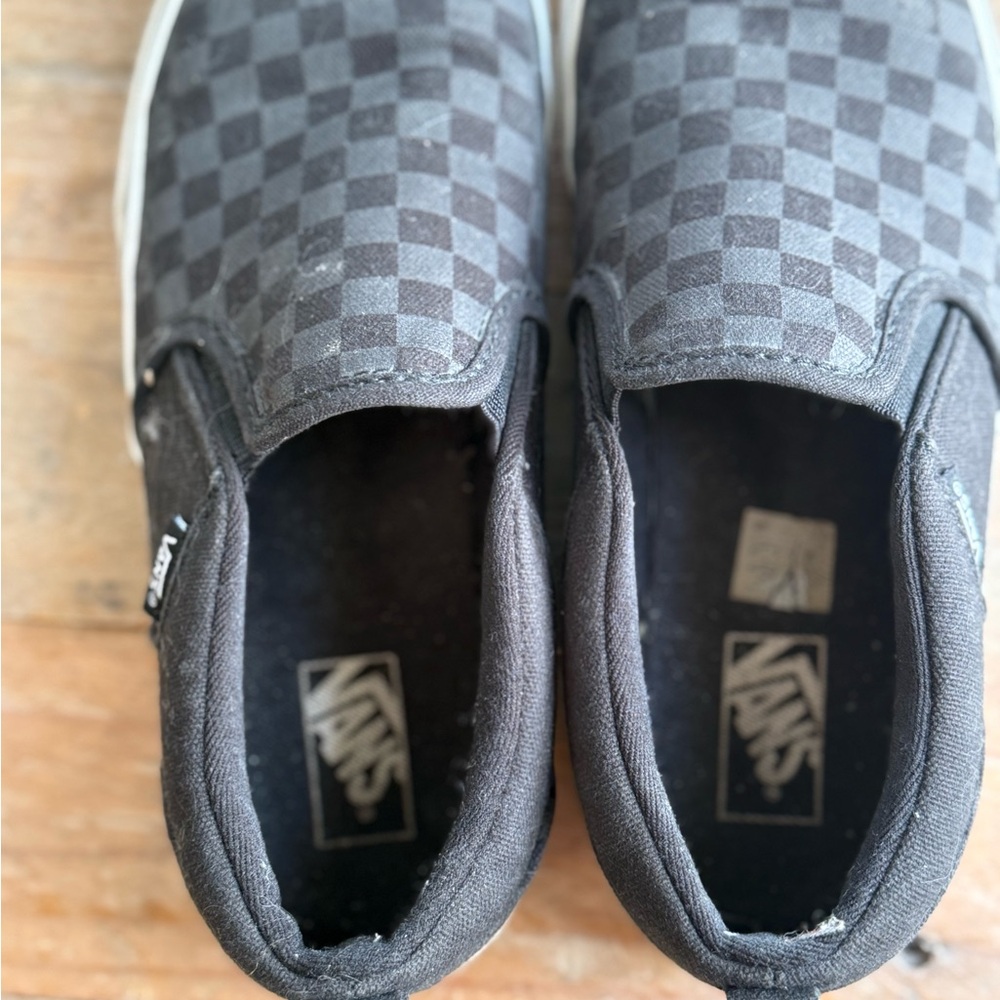 Vans Black and Gray Checkered Slip-On Sneakers